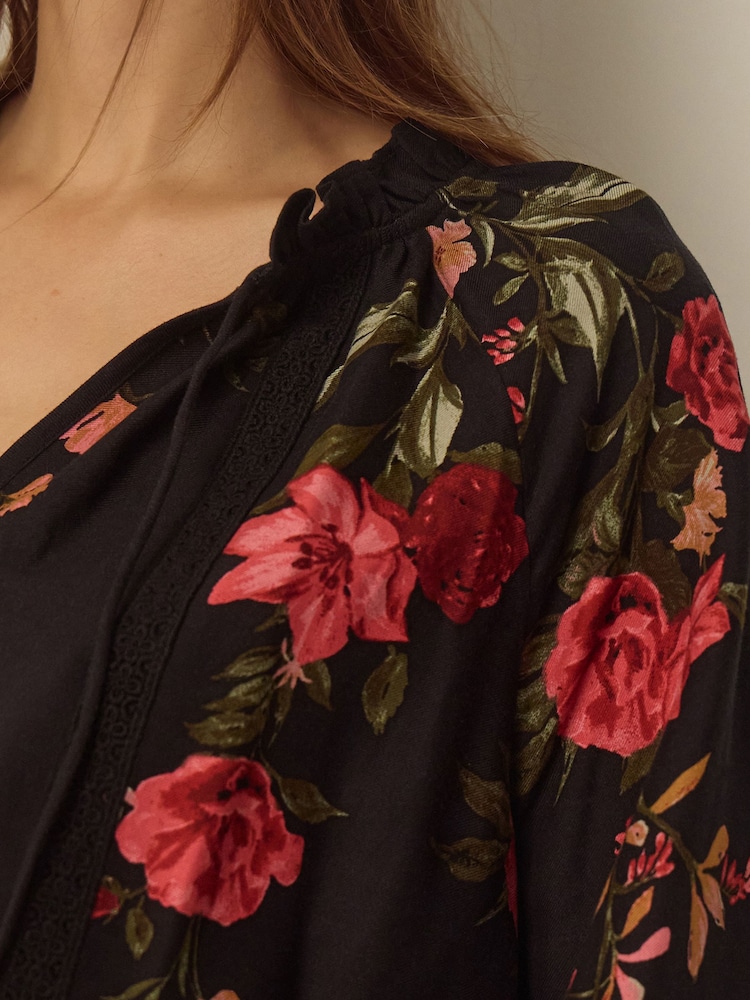 Monsoon Black Camille V-Neck Floral Print Blouse - Image 2 of 6 Monsoon Black Camille V-Neck Floral Print Blouse - Image 2 of 6