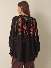Monsoon Black Camille V-Neck Floral Print Blouse - Image 3 of 6