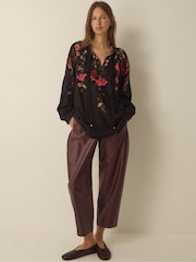 Monsoon Black Camille V-Neck Floral Print Blouse - Image 4 of 6