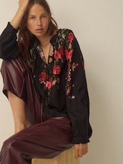 Monsoon Black Camille V-Neck Floral Print Blouse - Image 5 of 6