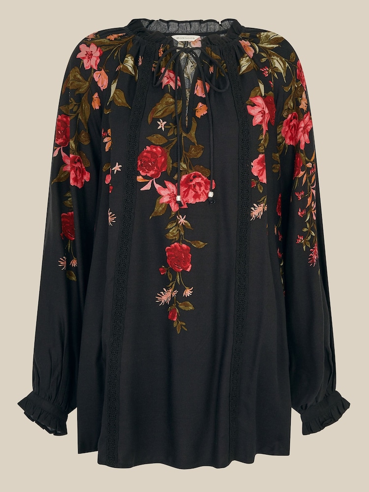 Monsoon Black Camille V-Neck Floral Print Blouse - Image 6 of 6 Monsoon Black Camille V-Neck Floral Print Blouse - Image 6 of 6
