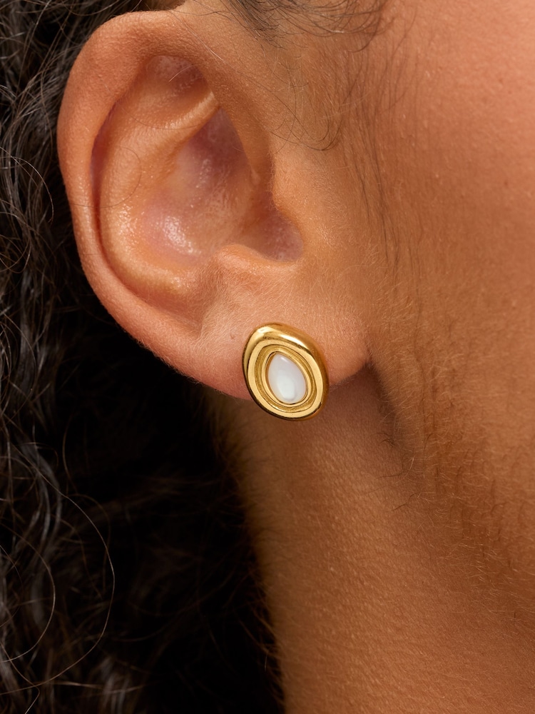 Abbott Lyon Pearl Molten Stud 18ct Plated Earrings - 4şəkildən 1 şəkil
