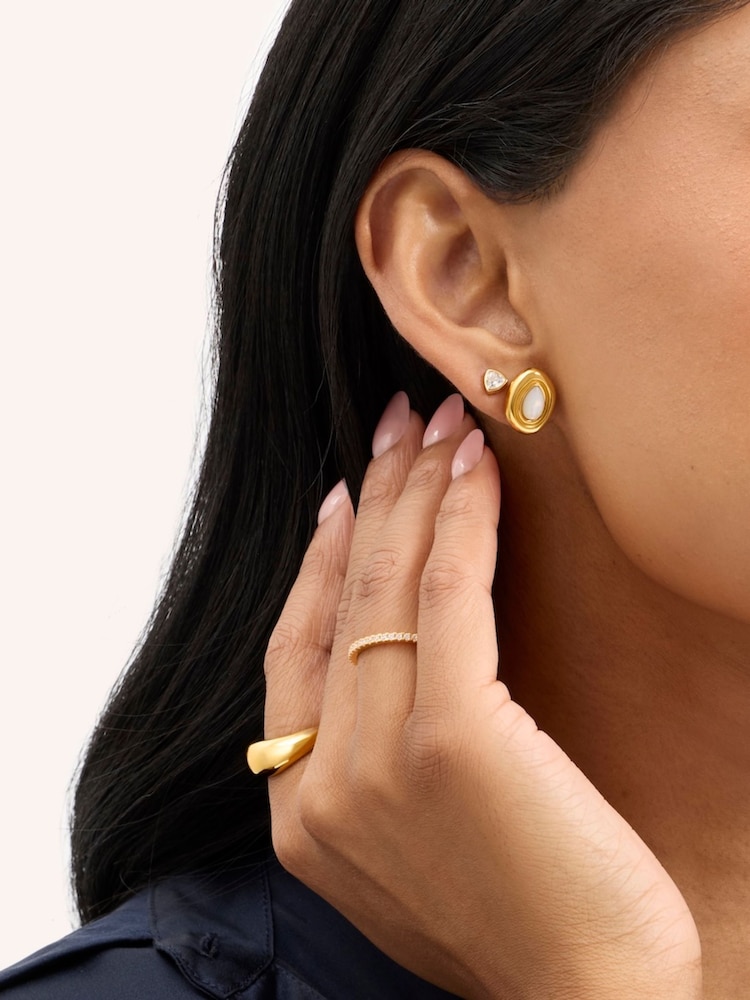 Abbott Lyon Pearl Molten Stud 18ct Plated Earrings - 4şəkildən 2 şəkil