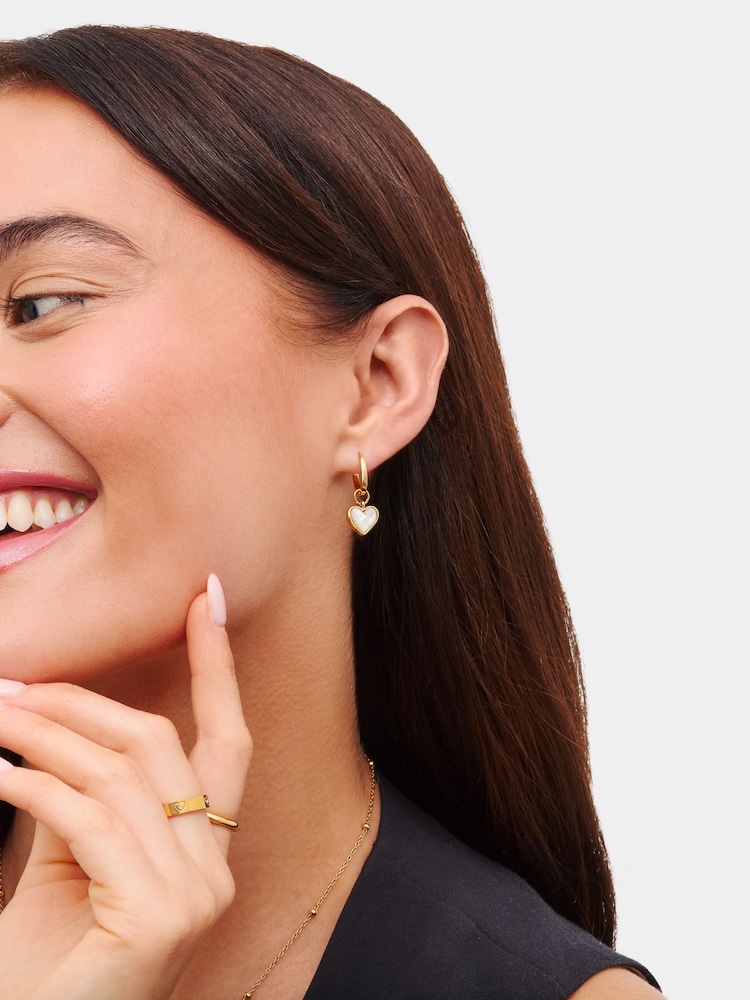 Abbott Lyon Gold Mother of Pearl Heart Huggie 18ct Plated Earrings - Image 2 of 4 Abbott Lyon Gold Mother of Pearl Heart Huggie 18ct Plated Earrings - Image 2 of 4