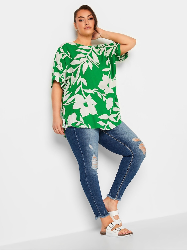 Yours Curve Green Floral Top - Image 2 of 4