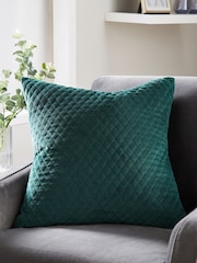 Bottle Green Velvet Quilted Hamilton 50 x 50 Cushion - Image 1 of 8