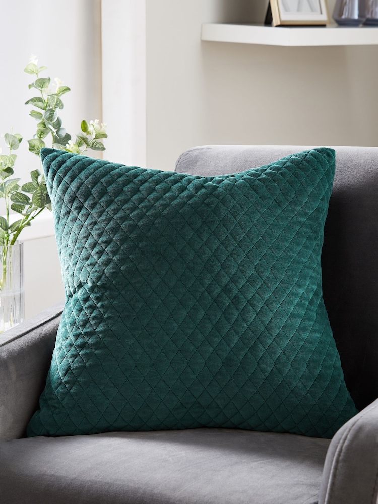 Bottle Green Velvet Quilted Hamilton 50 x 50 Cushion - Image 1 of 8