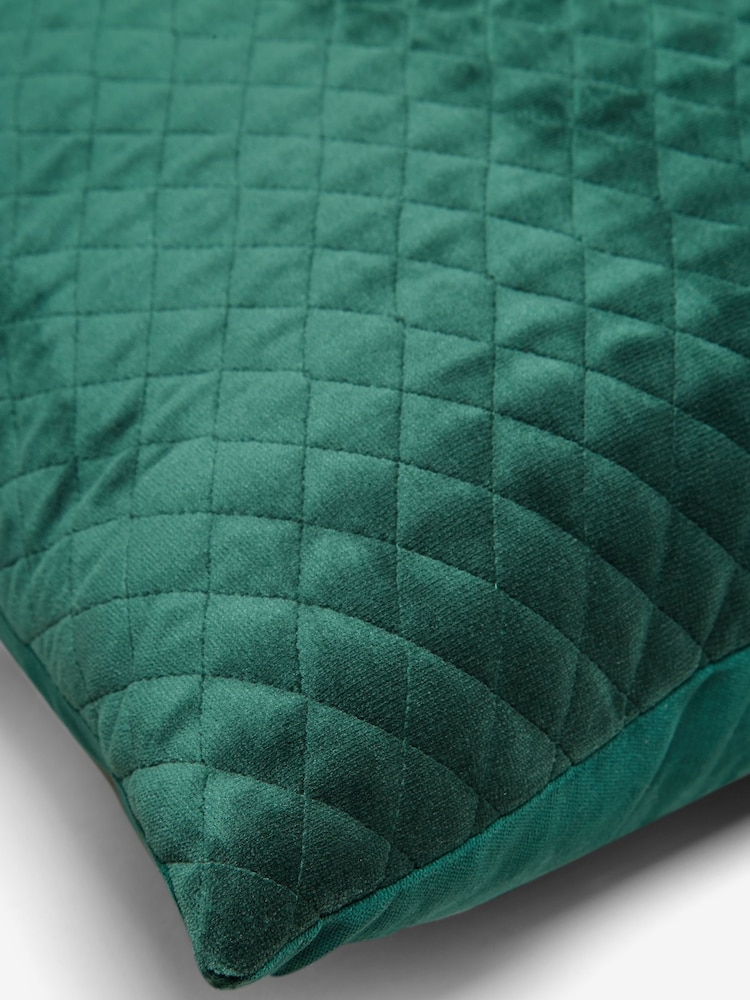 Bottle Green Velvet Quilted Hamilton 50 x 50 Cushion - Image 2 of 8