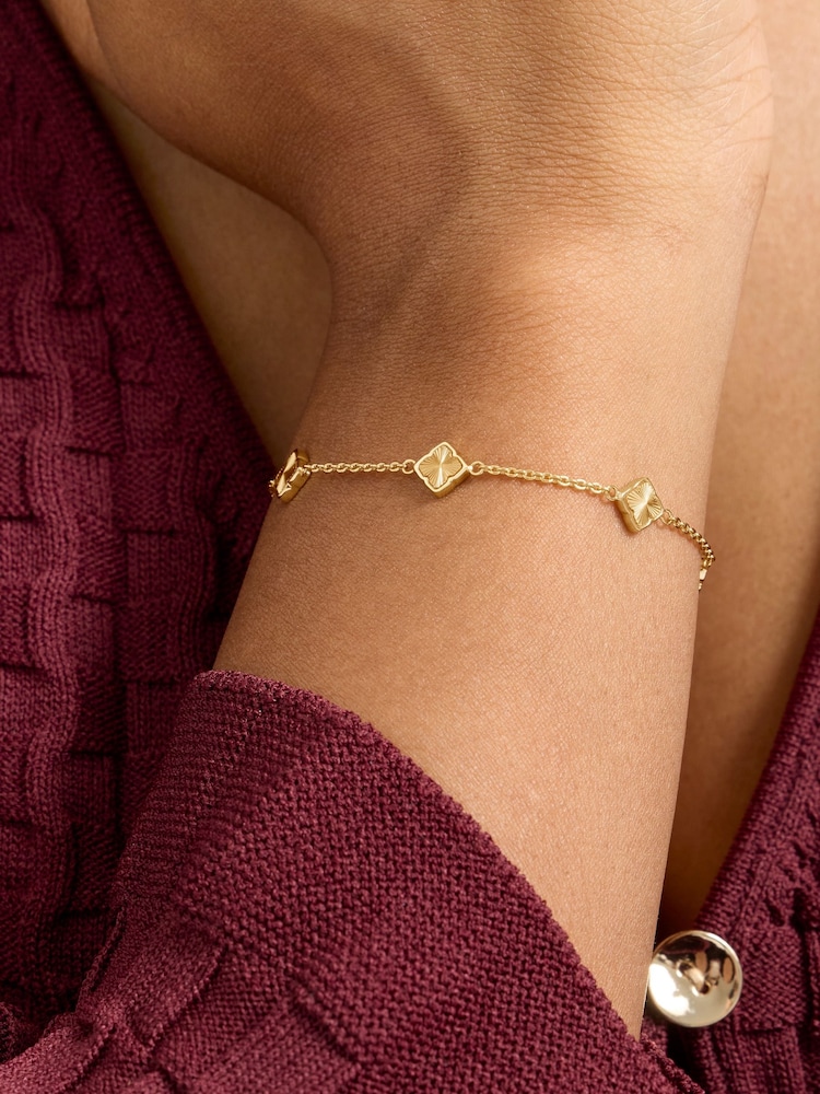 Abbott Lyon Mini Fluted Multi Clover 18ct Sterling Silver Bracelet - 5的图像1｝