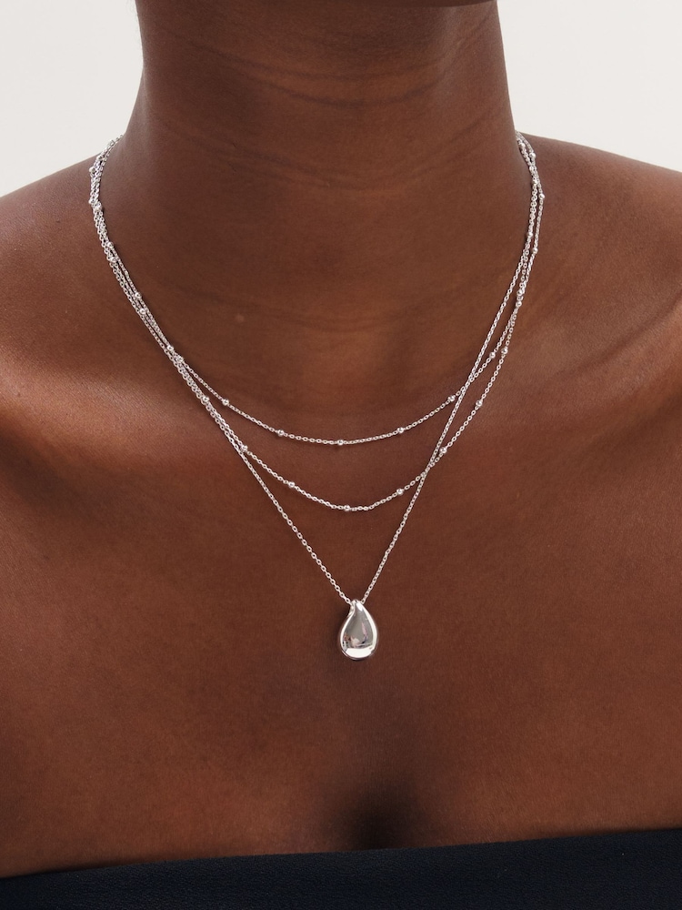 Inicio Silver Plated Double Row Station Droplet Necklace - Image 1 of 2 Inicio Silver Plated Double Row Station Droplet Necklace - Image 1 of 2