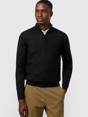 Ted Baker Tailoring Black Wool Blend Half Zip Jumper - Image 1 of 4