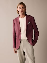 Pink Slim Fit Linen Blend Blazer - Image 1 of 9