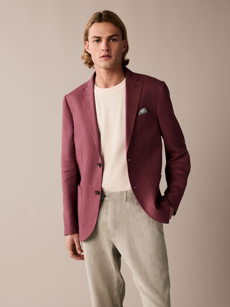 Pink Slim Fit Linen Blend Blazer - Image 1 of 9