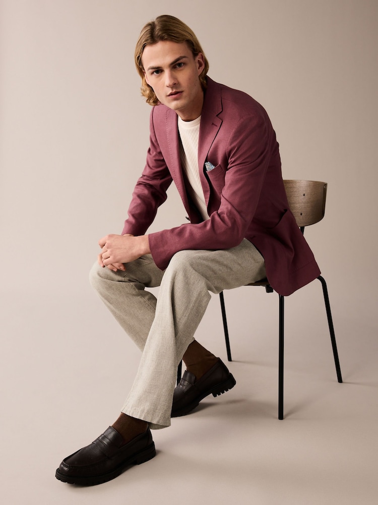 Pink Slim Fit Linen Blend Blazer - Image 2 of 9