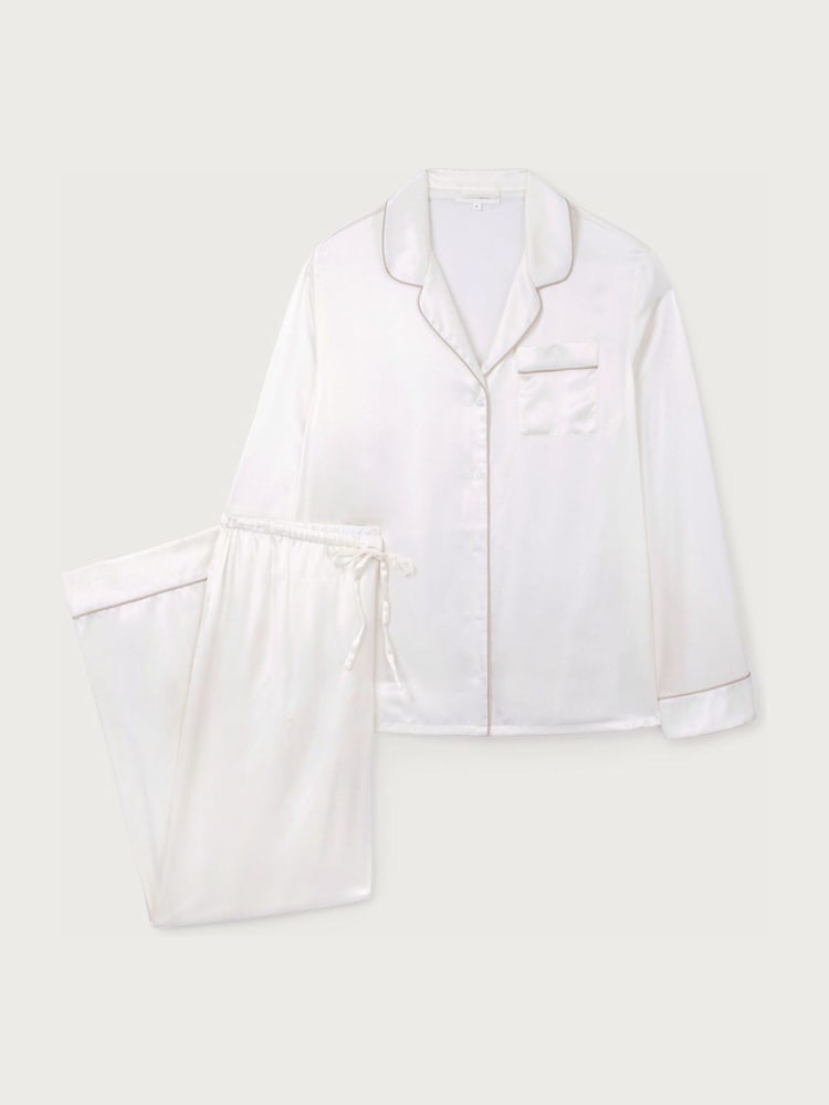 The White Company White Silk Classic Piped Pyjamas Set - Image 1 of 1