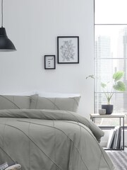 Serene Grey Dart Pleated Duvet Cover And Pillowcase Set - Image 1 of 3