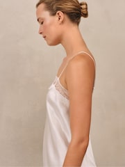 The White Company White Silk Lace Square Neck Cami Nightdress - Image 3 of 4