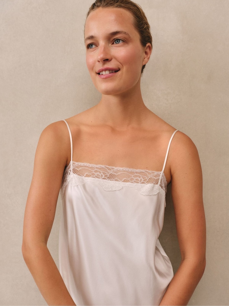 The White Company White Silk Lace Square Neck Cami Nightdress - Image 4 of 4 The White Company White Silk Lace Square Neck Cami Nightdress - Image 4 of 4