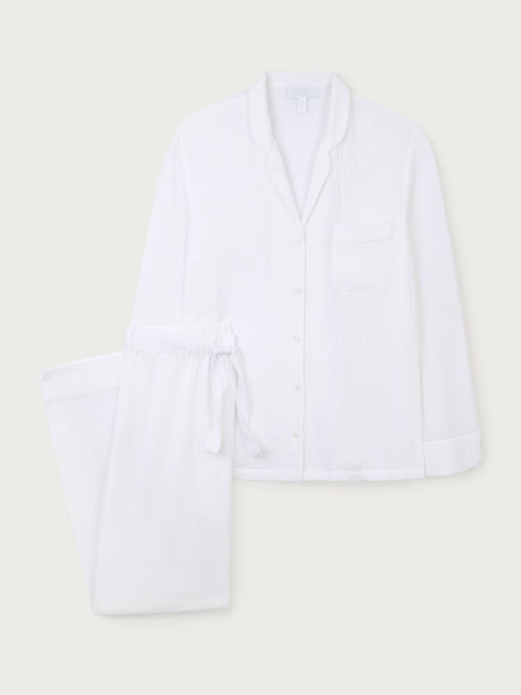 The White Company White Double Cotton Stitch Detail Pyjamas Set - Image 1 of 1 The White Company White Double Cotton Stitch Detail Pyjamas Set - Image 1 of 1