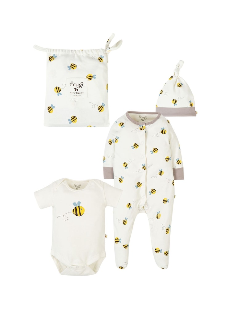Frugi Cream Organic Cotton Buzzy Bee 3 Piece Gift Set - Image 1 of 6