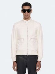AllSaints White Miro Perf Bomber Jacket - Image 1 of 8