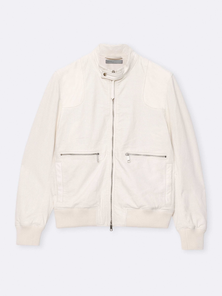 AllSaints White Miro Perf Bomber Jacket - Image 8 of 8 AllSaints White Miro Perf Bomber Jacket - Image 8 of 8