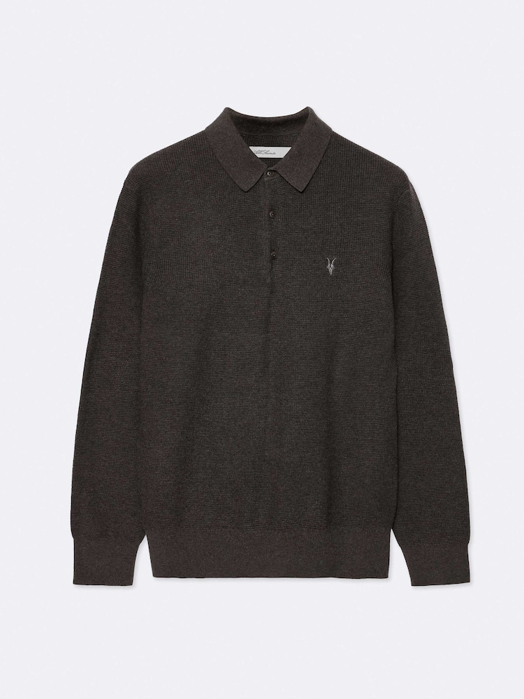 AllSaints Green Aspen Long Sleves Polo Shirt - Image 8 of 8
