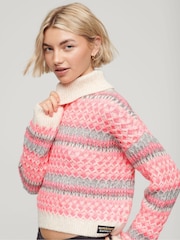 Alb - Superdry Guler întors Decupat/Trei sferturi Knit Pulover - Image 3 of 3