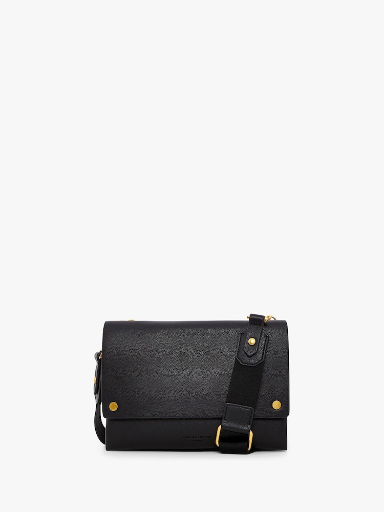 Jasper Conran London Dahlia Pu 3 Section Flap Over Black Bag - Image 1 of 6