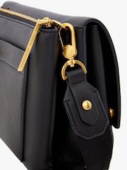 Jasper Conran London Dahlia Pu 3 Section Flap Over Black Bag - Image 5 of 6