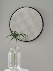 Pacific Black Matt Black Wood Round Mirror With Foxed Glass Wall Mirror - Image 1 of 2