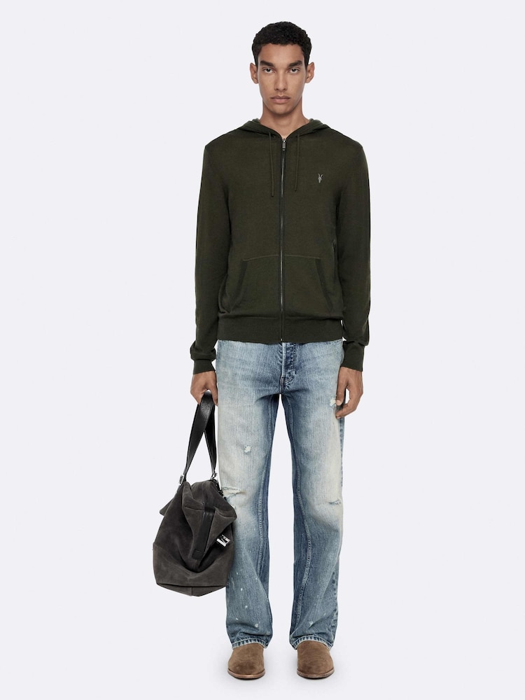 Allsaints Green Mode Wool Zip-Up Hoodie - Image 2 of 8 Allsaints Green Mode Wool Zip-Up Hoodie - Image 2 of 8