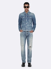 AllSaints Blue Fitted Trucker Jacket - Image 3 of 8