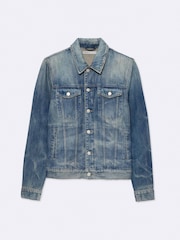 AllSaints Blue Fitted Trucker Jacket - Image 8 of 8