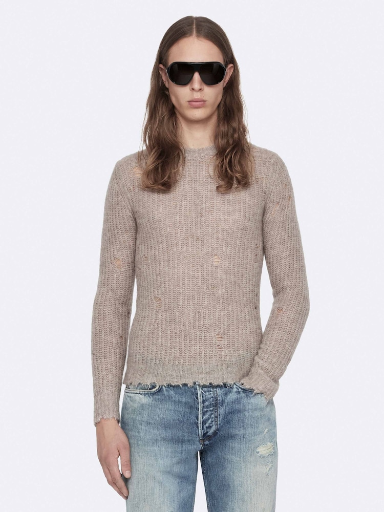 AllSaints Grey Parx Crew Neck Jumper - Image 1 of 8 AllSaints Grey Parx Crew Neck Jumper - Image 1 of 8