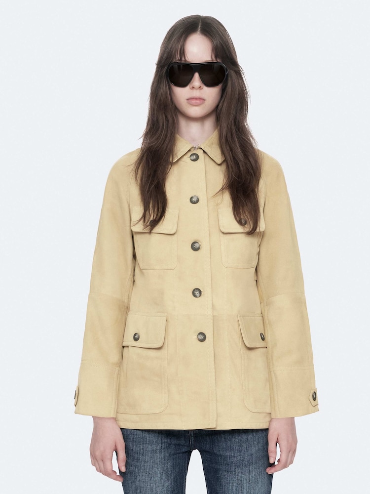 AllSaints Yellow Roiya Suede Jacket - Image 1 of 8