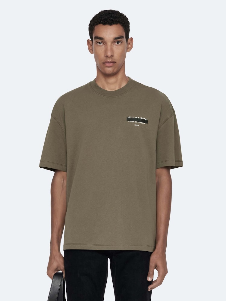 AllSaints Olive Green Redact Short Sleeve T-Shirt - Image 1 of 8 AllSaints Olive Green Redact Short Sleeve T-Shirt - Image 1 of 8
