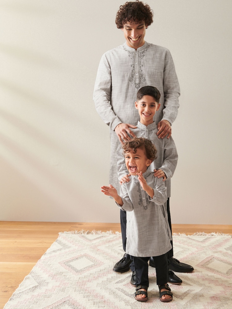 Grey Mens Long Length Kurta - Image 2 of 9