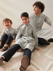 Grey Mens Long Length Kurta - Image 3 of 9