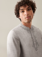 Grey Mens Long Length Kurta - Image 5 of 9