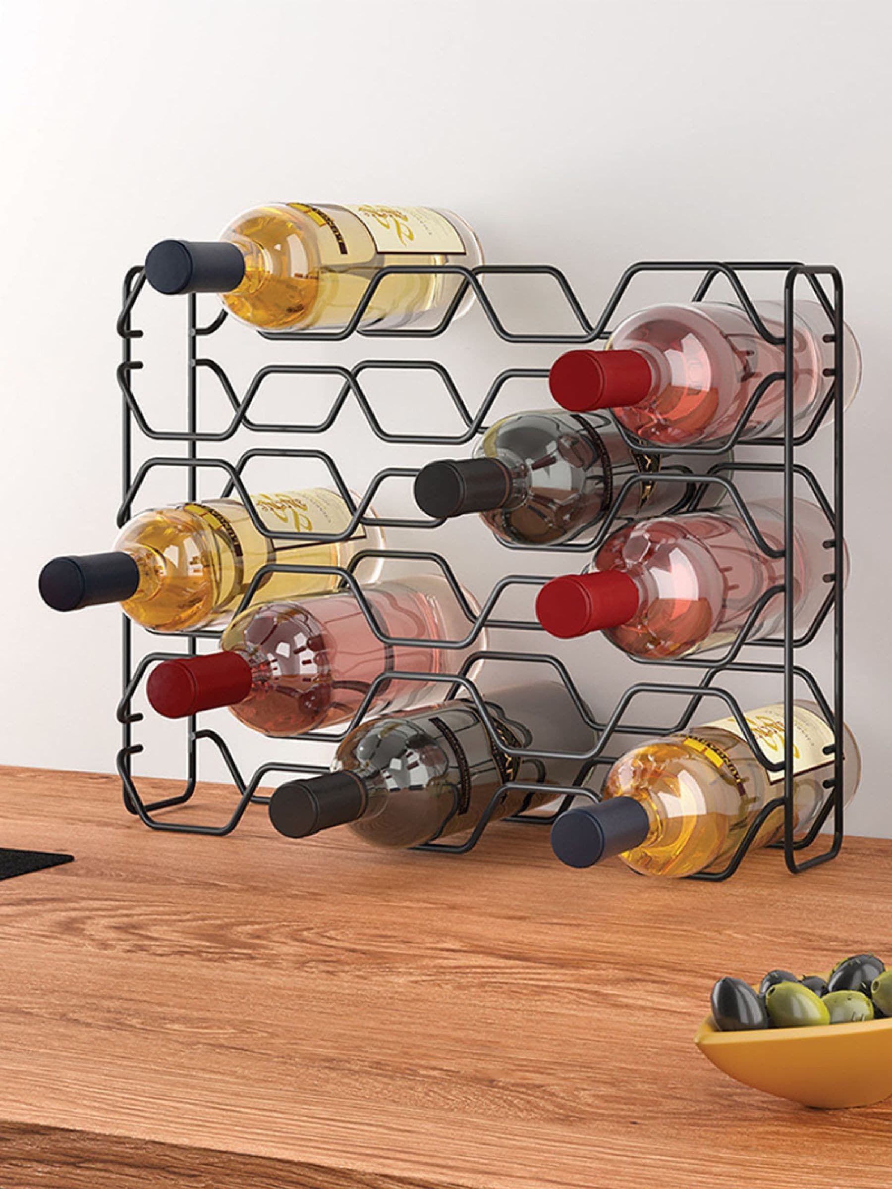 Metaltex Unisex Black Hexagon 15-Bottle Wine & Countertop Storage Rack In - Image 3