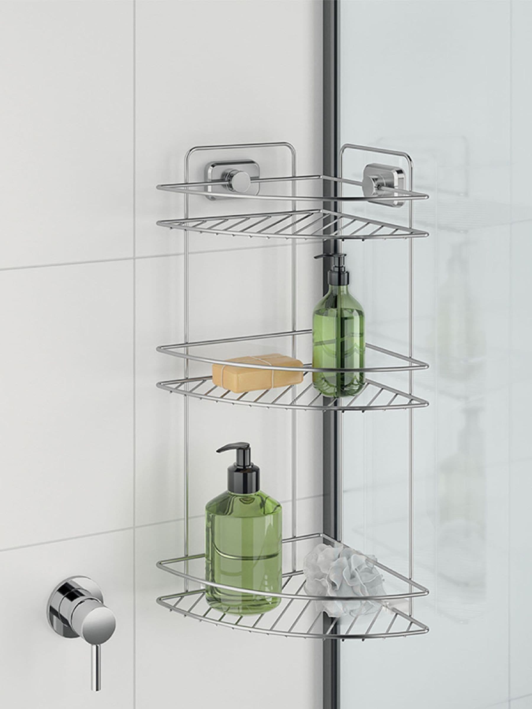 Metaltex Unisex Silver 3-Tier Corner Bathroom Shelf With Vacuum In - Image 2