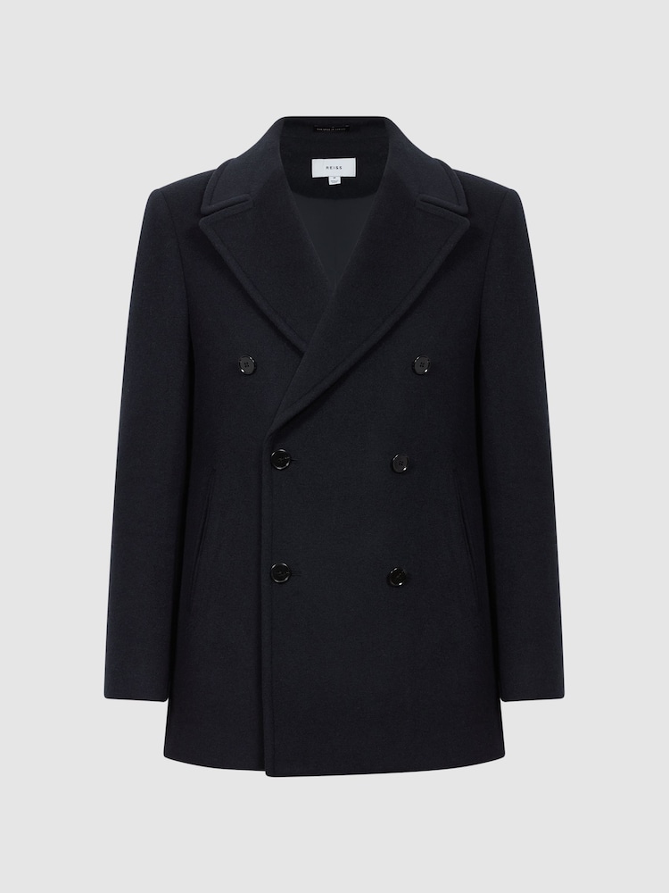 Reiss Light Navy Bergamo Wool Blend Double Breasted Peacoat - Image 2 of 6