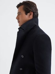 Reiss Light Navy Bergamo Wool Blend Double Breasted Peacoat - Image 3 of 6