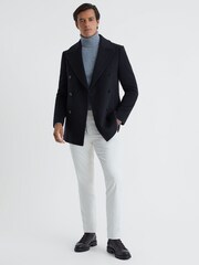Reiss Light Navy Bergamo Wool Blend Double Breasted Peacoat - Image 4 of 6