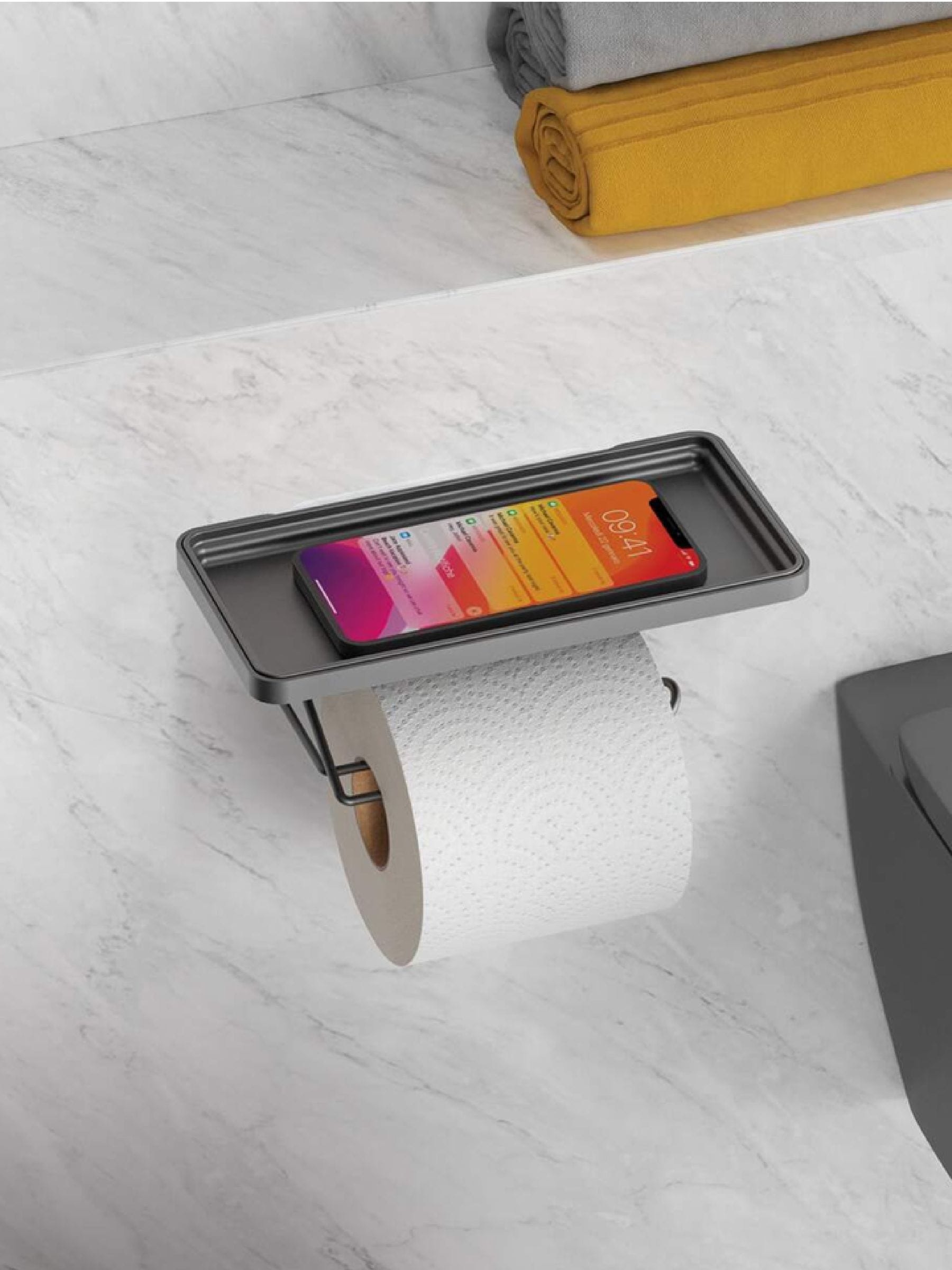 Metaltex Unisex Black Origin Lava Toilet Paper Roll Holder With Storage Tray In - Image 3