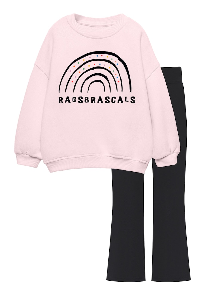 Rags & Rascals Pink Rainbow Logo Sweatshirt & Flared Leggings Set - Image 1 of 4 Rags & Rascals Pink Rainbow Logo Sweatshirt & Flared Leggings Set - Image 1 of 4