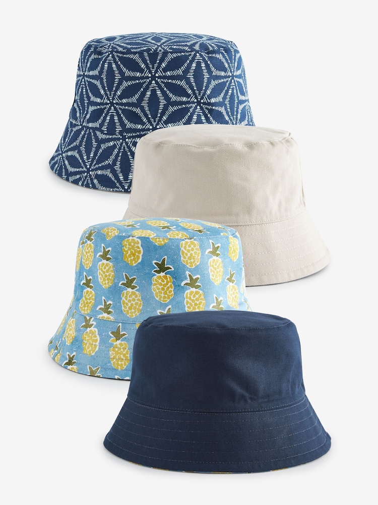 Navy Blue/Pineapple Print Reversible Bucket 100% Cotton Hats 2 Pack - Image 1 of 11
