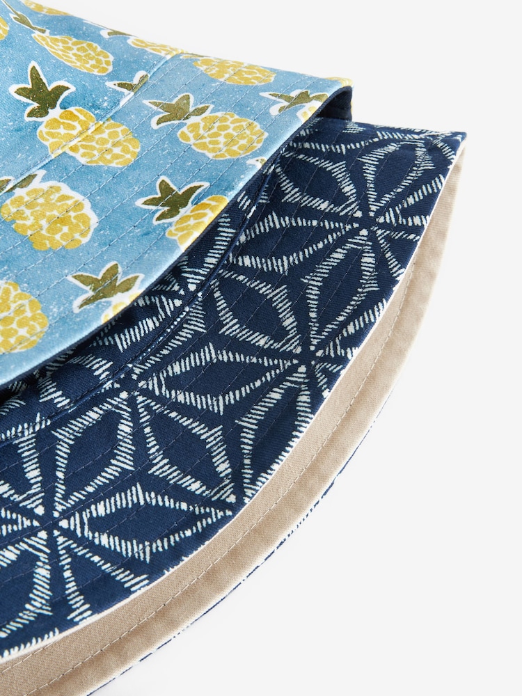 Navy Blue/Pineapple Print Reversible Bucket 100% Cotton Hats 2 Pack - Image 11 of 11