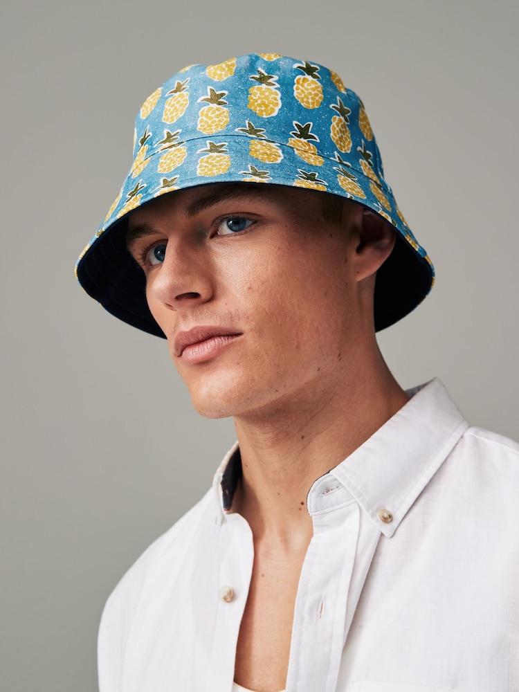 Navy Blue/Pineapple Print Reversible Bucket 100% Cotton Hats 2 Pack - Image 2 of 11